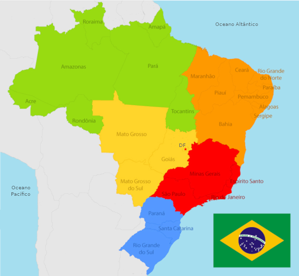 Mapa do Brasil com as Regiões A4