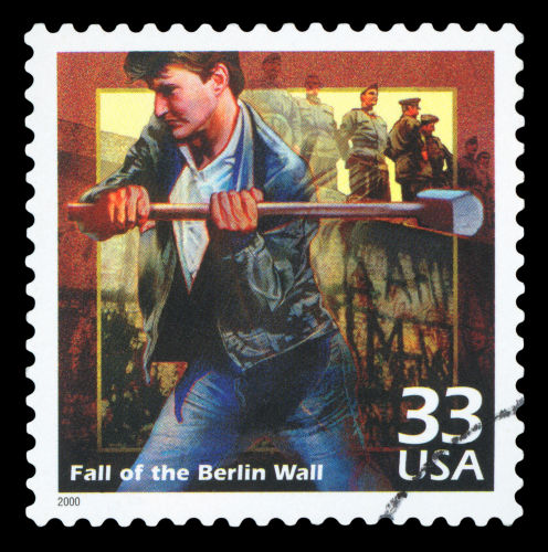 Selo comemorativo pela queda do Muro de Berlim, em 1989.[1]