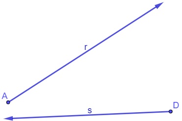 Exemplo de duas semirretas em roxo.
