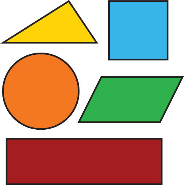 Figuras planas: triângulo, quadrado, círculo, losango e retângulo.