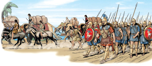 Ilustração de soldados de Cartago em marcha