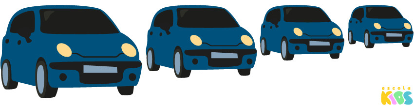 Carros em tamanho decrescente.