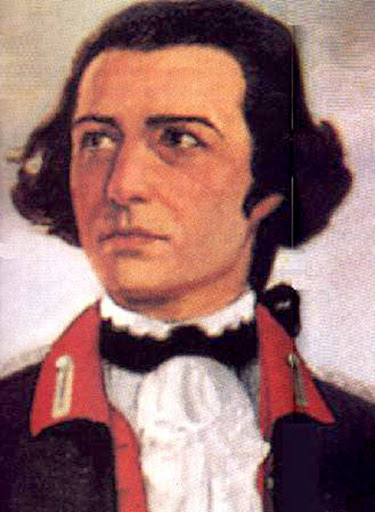 Pintura do rosto de Tiradentes e parte de seu uniforme militar.