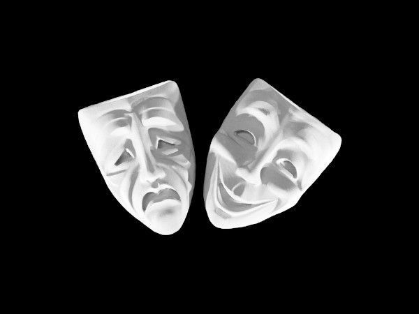 Máscaras de tragédia e de comédia como representação da antítese, uma figura de linguagem que lida com a oposição.