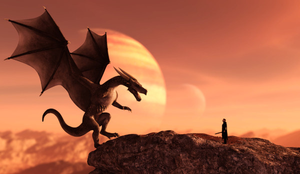 Cavaleiro e dragão, personagens de contos fantásticos.