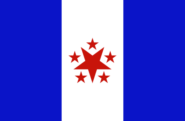 Bandeira criada pelos membros da Conjuração Baiana. Azul, vermelho e branco são as atuais cores da bandeira da Bahia.