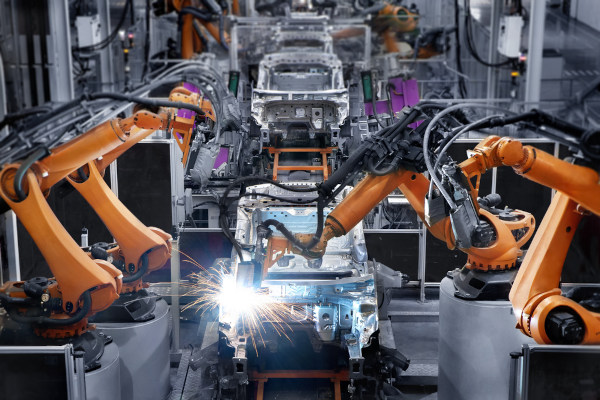 Máquinas em funcionamento em uma indústria automobilística, um exemplo de indústria.