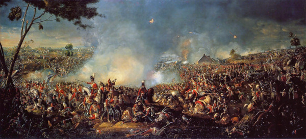 Pintura representando a Batalha de Waterloo.
