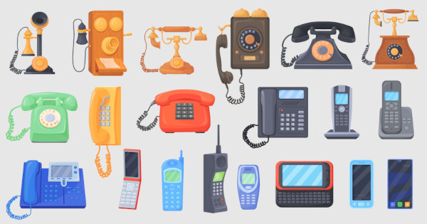 Evolução do telefone, um dos vários meios de comunicação.