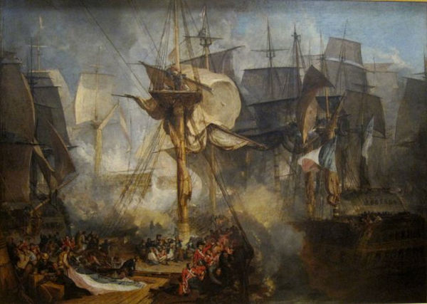 Quadro retrata derrota francesa na Batalha de Trafalgar, fato que levou ao Bloqueio Continental.