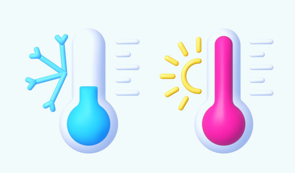 Variação de temperatura, quente e frio.