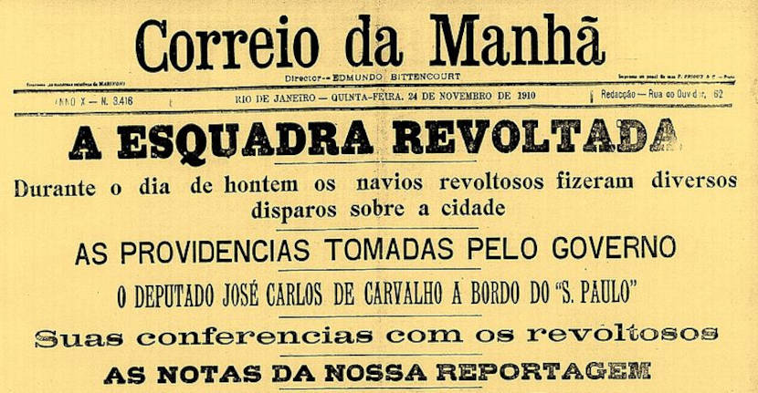 Jornal noticiando a Revolta da Chibata.