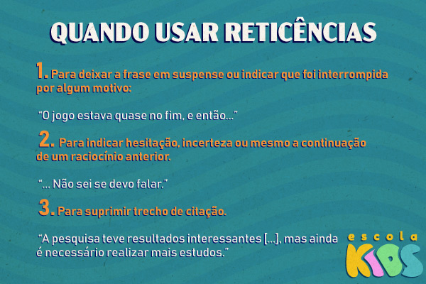 Quadro com exemplos de uso das reticências