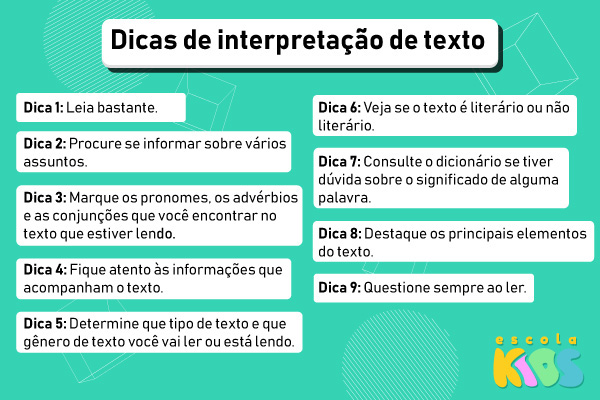 Lista com 9 dicas para fazer uma boa interpretação de texto.