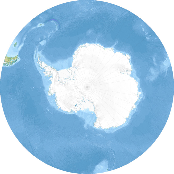 Oceano Glacial Antártico visto no globo terrestre.