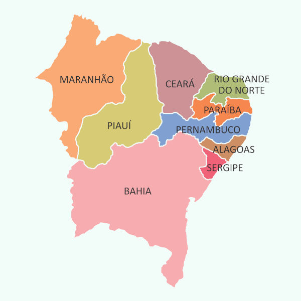 Mapa da região Nordeste.