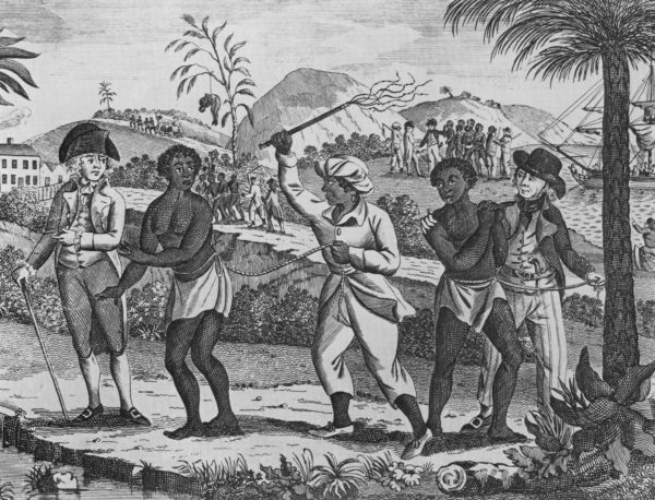 Ilustração retratando a escravidão no Brasil.