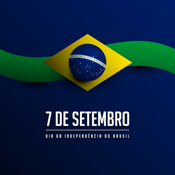 Bandeira do Brasil acima do escrito "7 de setembro — Dia da Independência do Brasil".