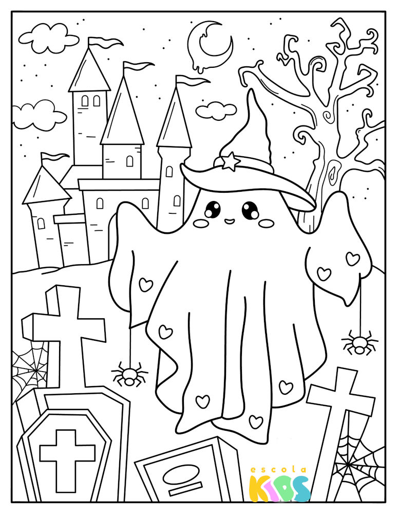 desenho para colorir fantasminha do halloween