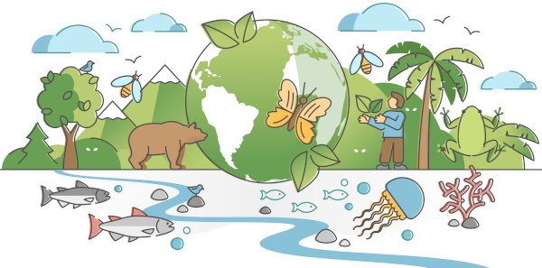 Ilustração representativa do conceito de biosfera, o conjunto de formas de vida do planeta Terra.