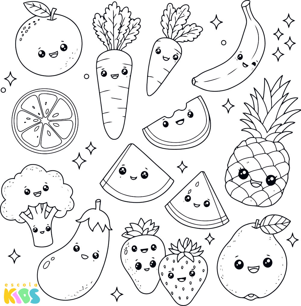 Desenho para colorir frutas e legumes