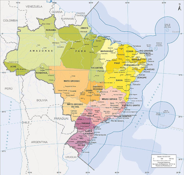 Mapa do Brasil feito pelo IBGE.