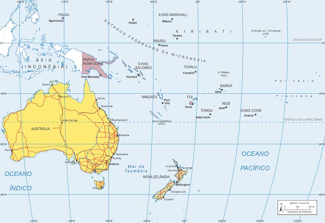 Mapa do IBGE mostra a Oceania.