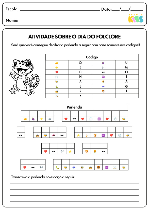 Atividade para o Dia do Folclore com uma parlenda do folclore brasileiro.