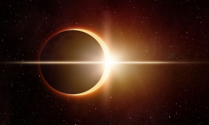 Imagem de um eclipse solar em texto sobre eclipse lunar.