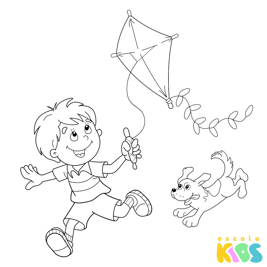 desenho de um menino soltando pipa para pintar