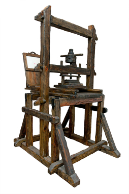 Acima, exemplo do tipo de máquina de impressão desenvolvido por Gutenberg