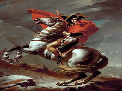 Tela Napoleão guiando suas tropas pela passagem de São Bernardo, de Jacques-Louis David (1748-1825), uma das mais famosas representações de Bonaparte
