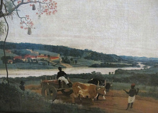 Tela de Frans Post (1612-1680) que mostra uma paisagem brasileira com um carro de boi