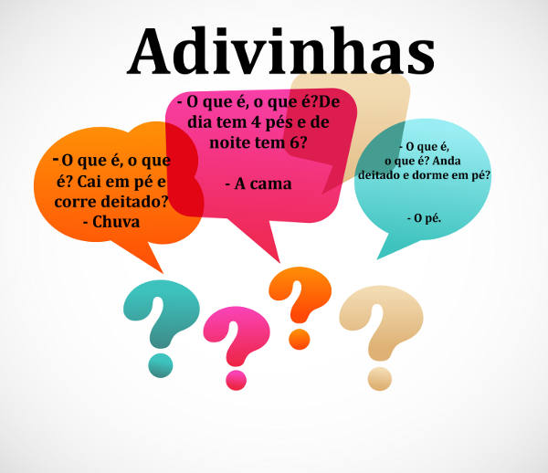 Balões com exemplos de adivinhas.