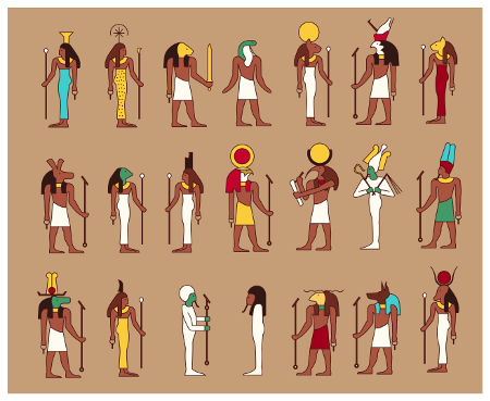 Representações de diversos deuses egípcios